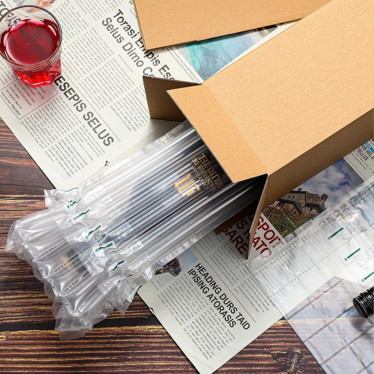 25 Sets Christmas Wine Shipping Box with Protector Bag Pump, Kraft