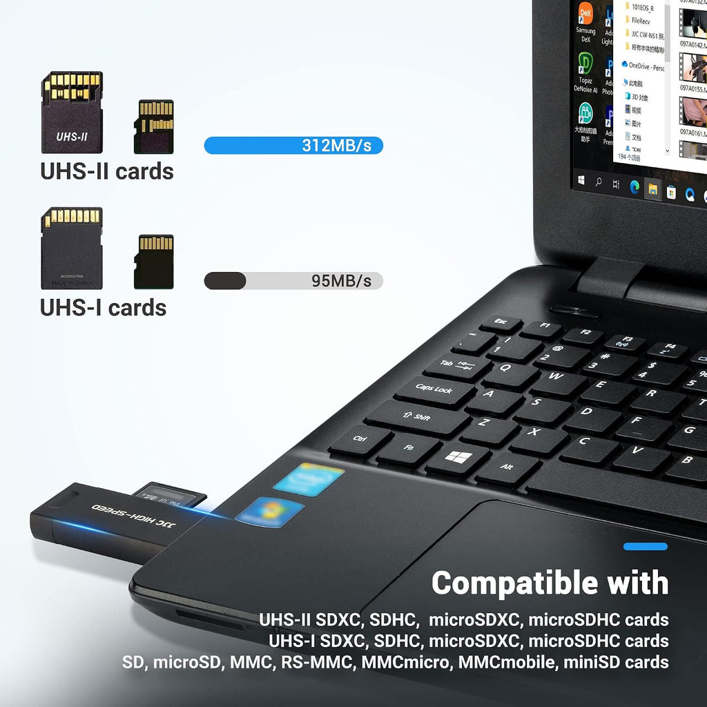 UHS-II SD MicroSD USB Card Reader, Transfer Speed up to 312MB/s, Gray | SD Card Adapter, 3-in-1 USB-A USB-C Micro USB