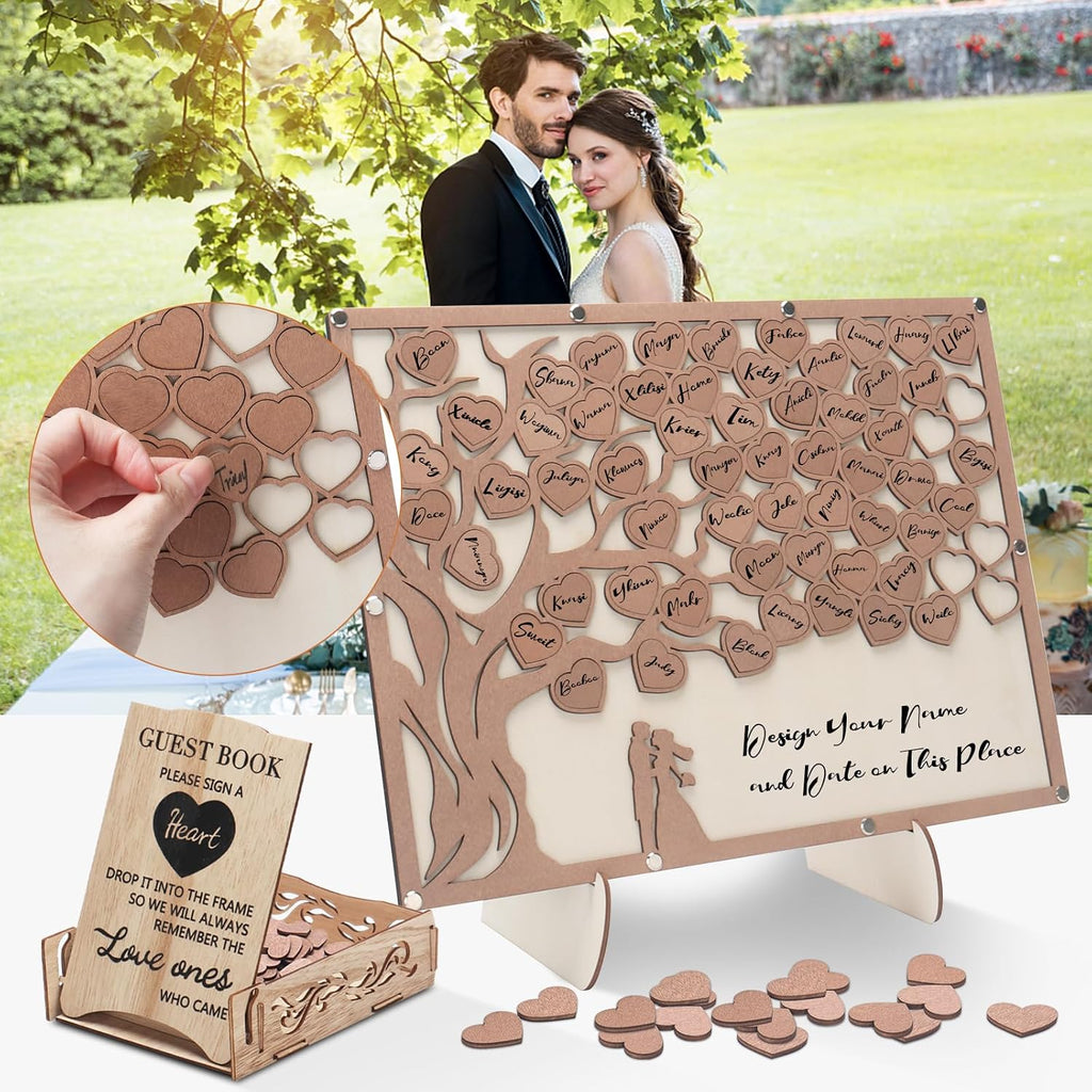Wedding Guest Book Alternative, Guest Book Wedding Reception with Wooden Hearts Guest Book Signs for Wedding