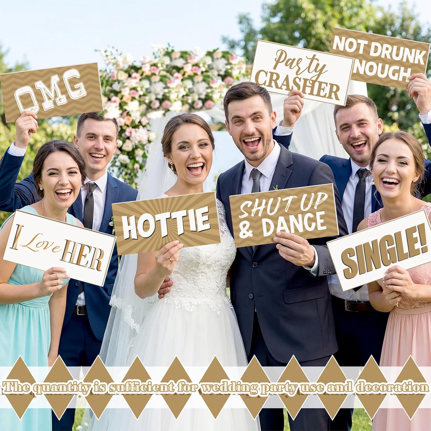 24 Designs Gold Wedding Photo Booth Props, Double Sided PVC Selfie