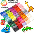 50-Color Polymer Clay Oven Bake Modeling Kit | 14 sculpting tools, 2‑layer box, accessory pack, guide. Great for