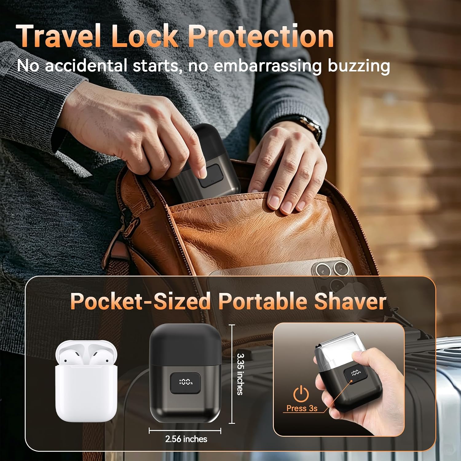 Electric Foil Shaver for Men, Mini Face Razor, 3 Floating Blades | LED Display, 2-Speed Modes, Wet & Dry Use, IPX7