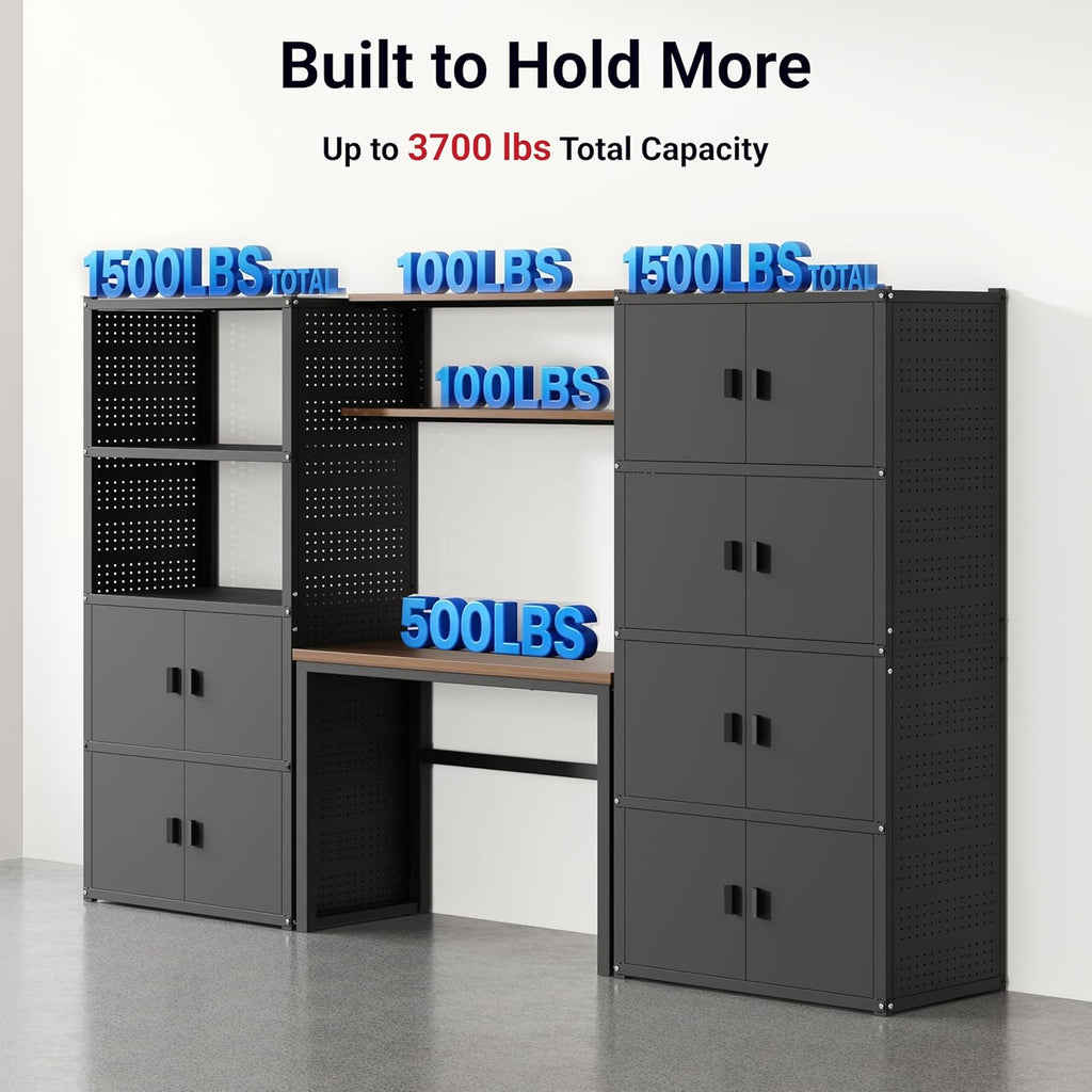 117"L 3-in-1 Modular Garage Storage Cabinet with Workbench