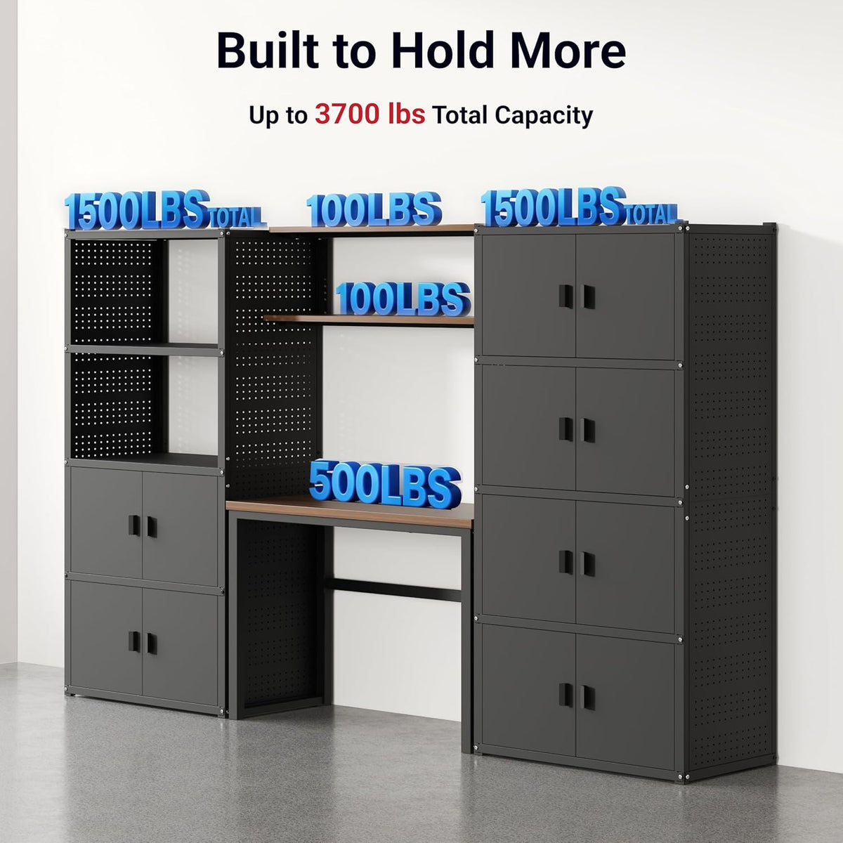 117"L 3-in-1 Modular Garage Storage Cabinet with Workbench