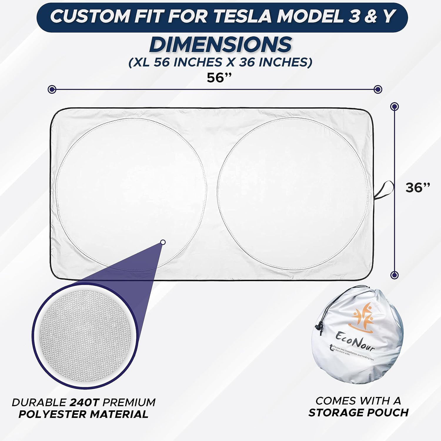 Windshield Sun Shade Compatible for Tesla Model 3 & Model Y Juniper 2017-2024 2025 2026, Sun Visor for EV Front