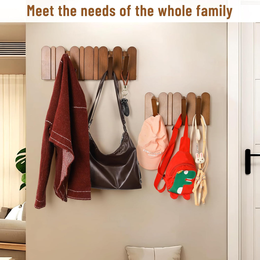 Wall Coat Rack for Entryway: Wooden Modern Heavy Duty 6 Hooks Retractable Wall Mounted for Small Spaces Hallway