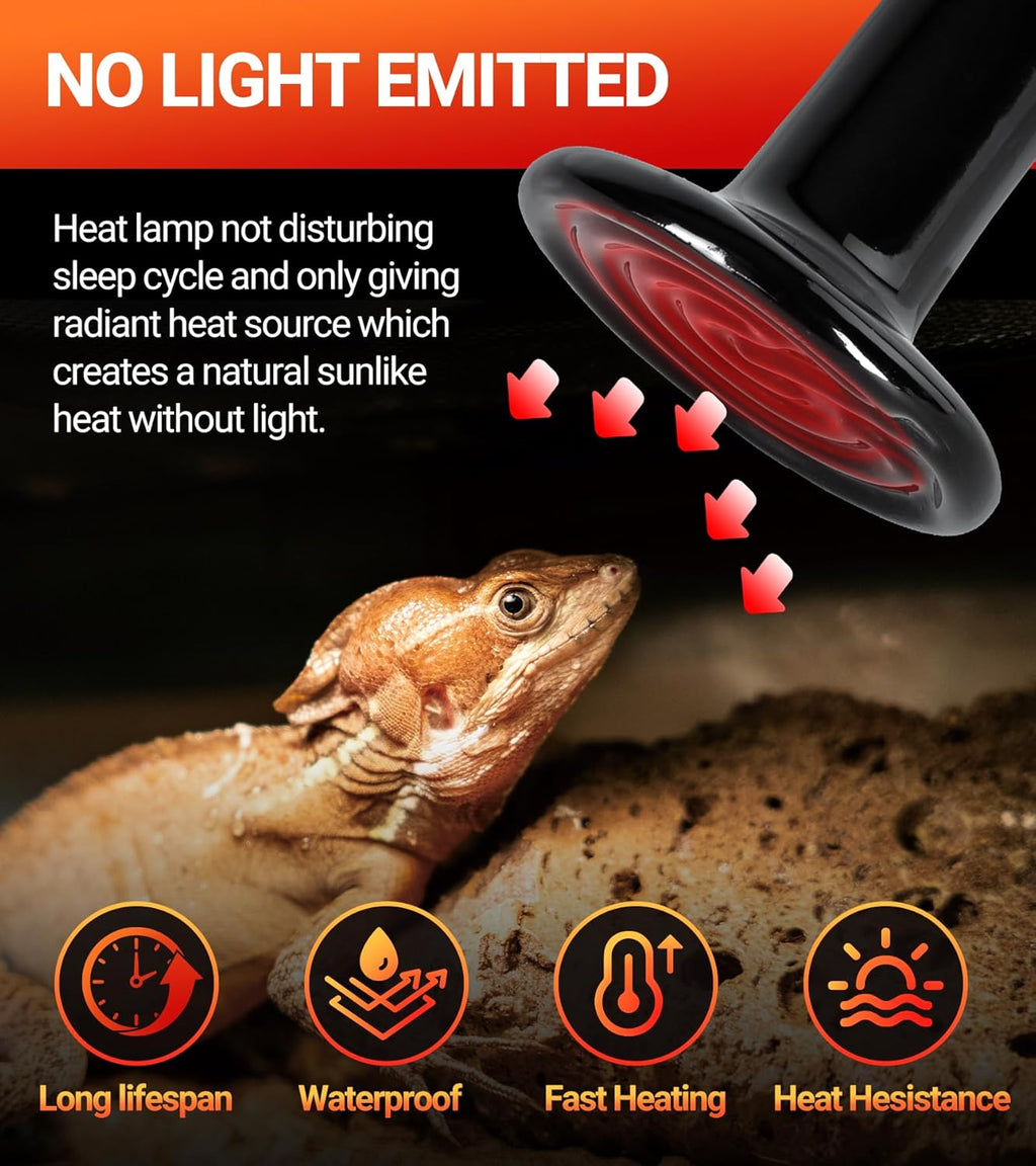 100W Reptile Heat Lamp 2Pack Ceramic Heat Emitter Night Heat Lamp Bulbs Reptile Terrarium Heat lamp Tank Heat Bulb