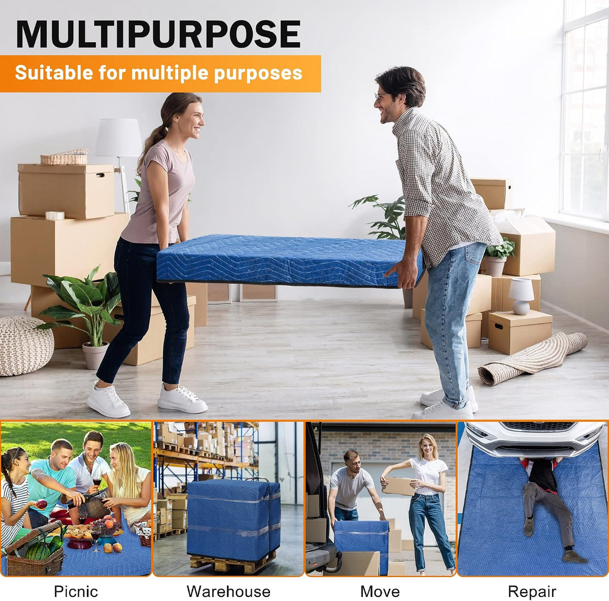 12 Moving Packing Blankets 80 x 72 Inches (35 lb/dz) Heavy Duty Moving Pads for Protecting Furniture Professional