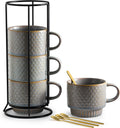 Stackable Coffee Mugs Set of 4 Coffee Cups with Stand, Light Gray
