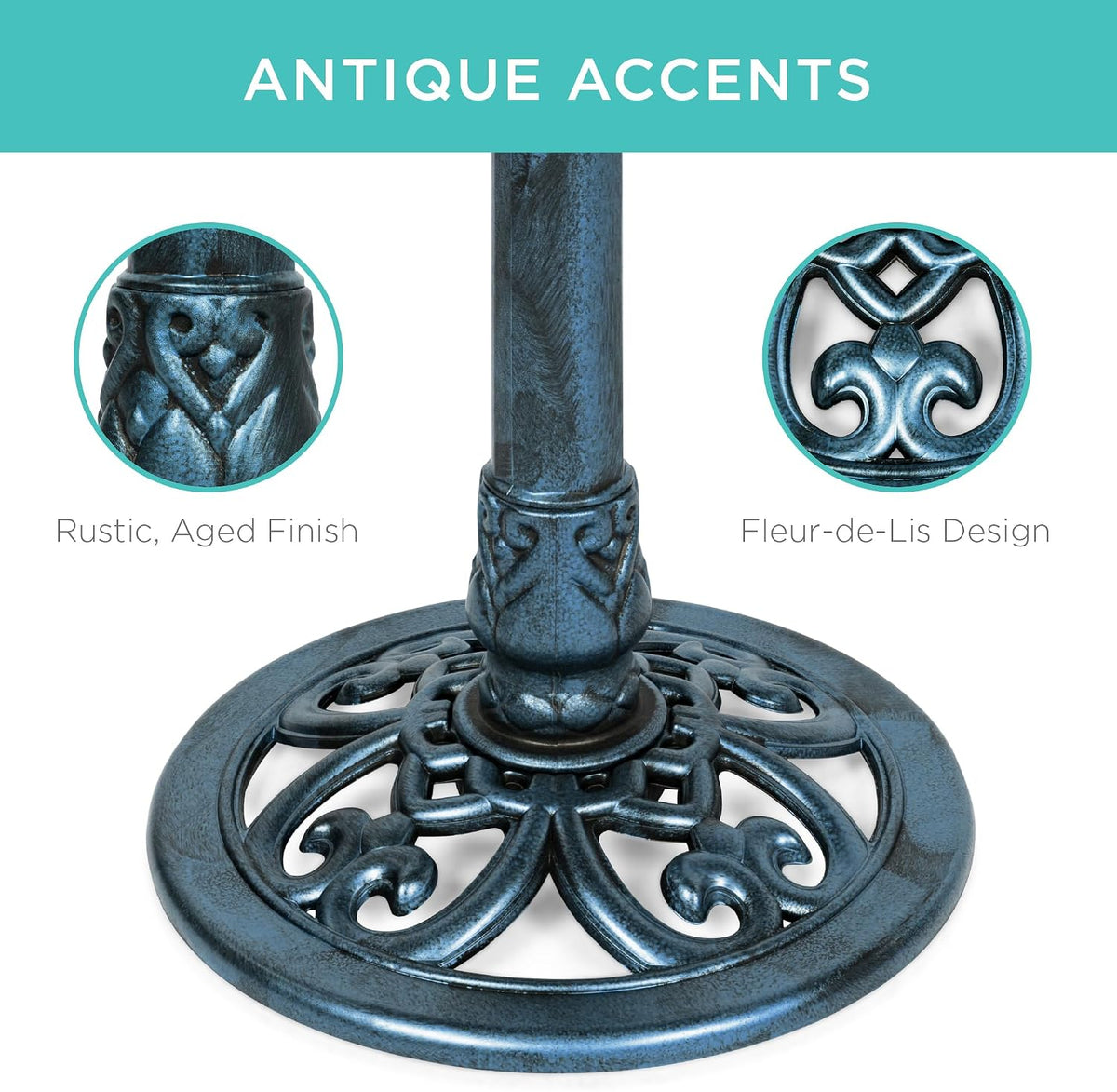 Bird Bath, 28in Outdoor Resin Pedestal - Peacock Blue
