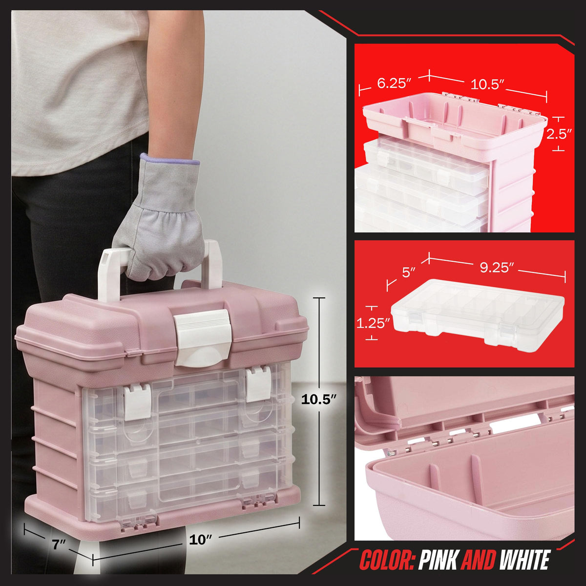 Portable Tool Box for Women or Men, Pink