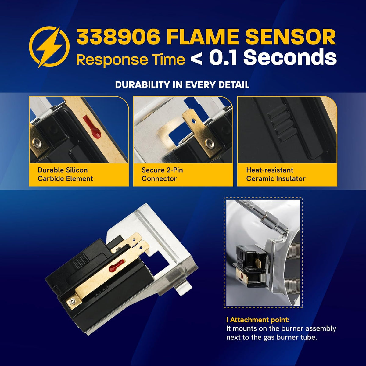 Gas Dryer Repair Kit for GE Whirlpool Kenmore Includes 338906 Flame Sensor