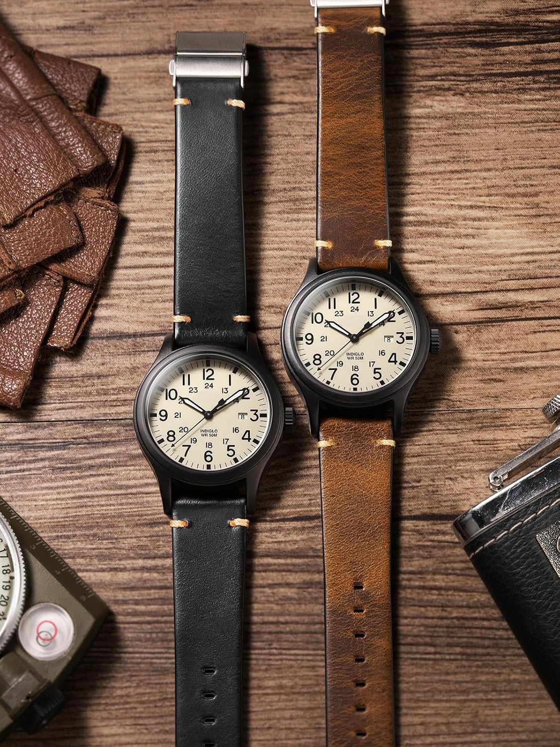 leather Watch Band Retro Oil Wax Leather,18mm 19mm 20mm 21mm 22mm Quick Release Foldover Clasp Watch Straps for Men