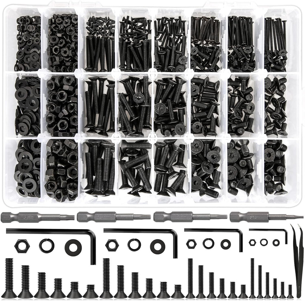 1700Pcs M2 M3 M4 M5 Hex Socket Flat Head Screws Assortment Kit
