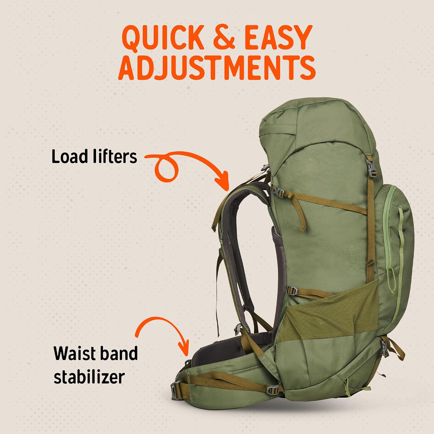 Kelty Asher Backpack, Daypack to Multi-Day Backpacking Capacity, Hiking, Lightweight Travel Pack, Internal Frame (65L