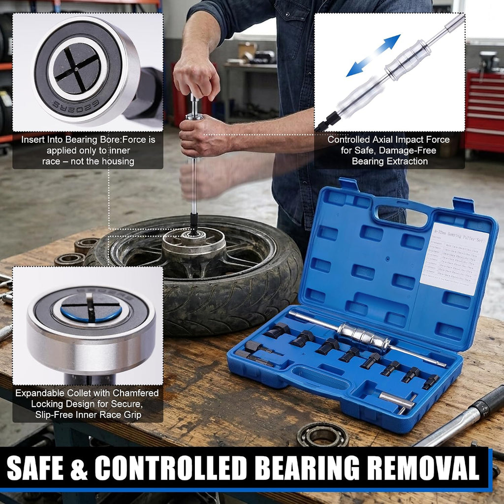 12PCS Blind Hole Bearing Puller Set, Internal Bearing Extractor Puller with Slide Hammer Pilot Bearings Removal Tool