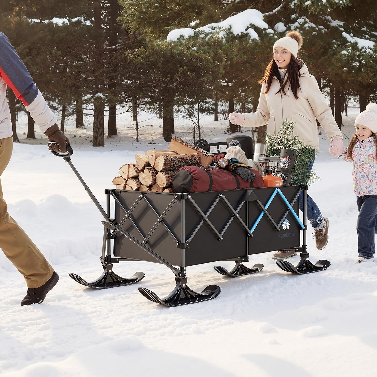 HOMBEBTTA Wagon Sled Board Attachment, Ski-Style Glider for Collapsible Wagon Cart