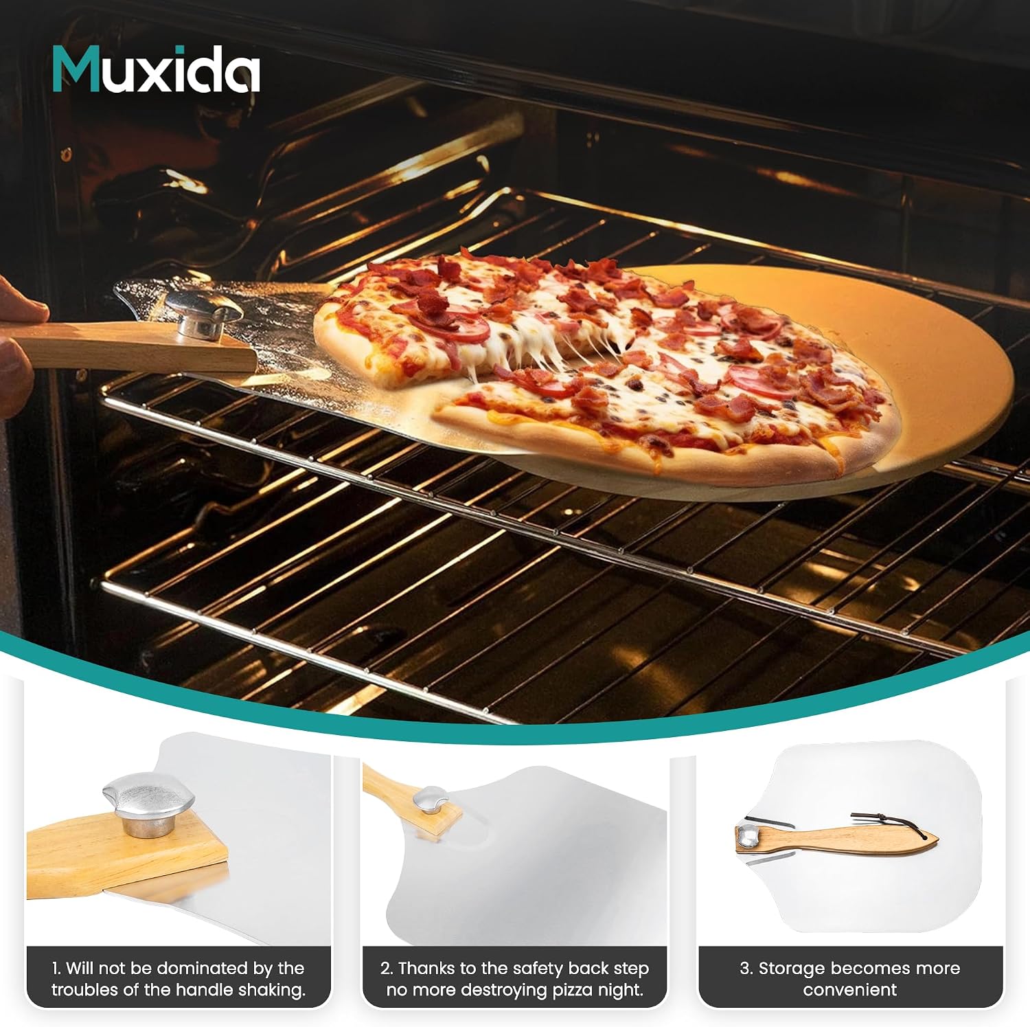 Aluminum Pizza Peel & Rocker Cutter Set (12" x 14") Premium Stainless Steel Pizza Paddle with Foldable Wooden Handle