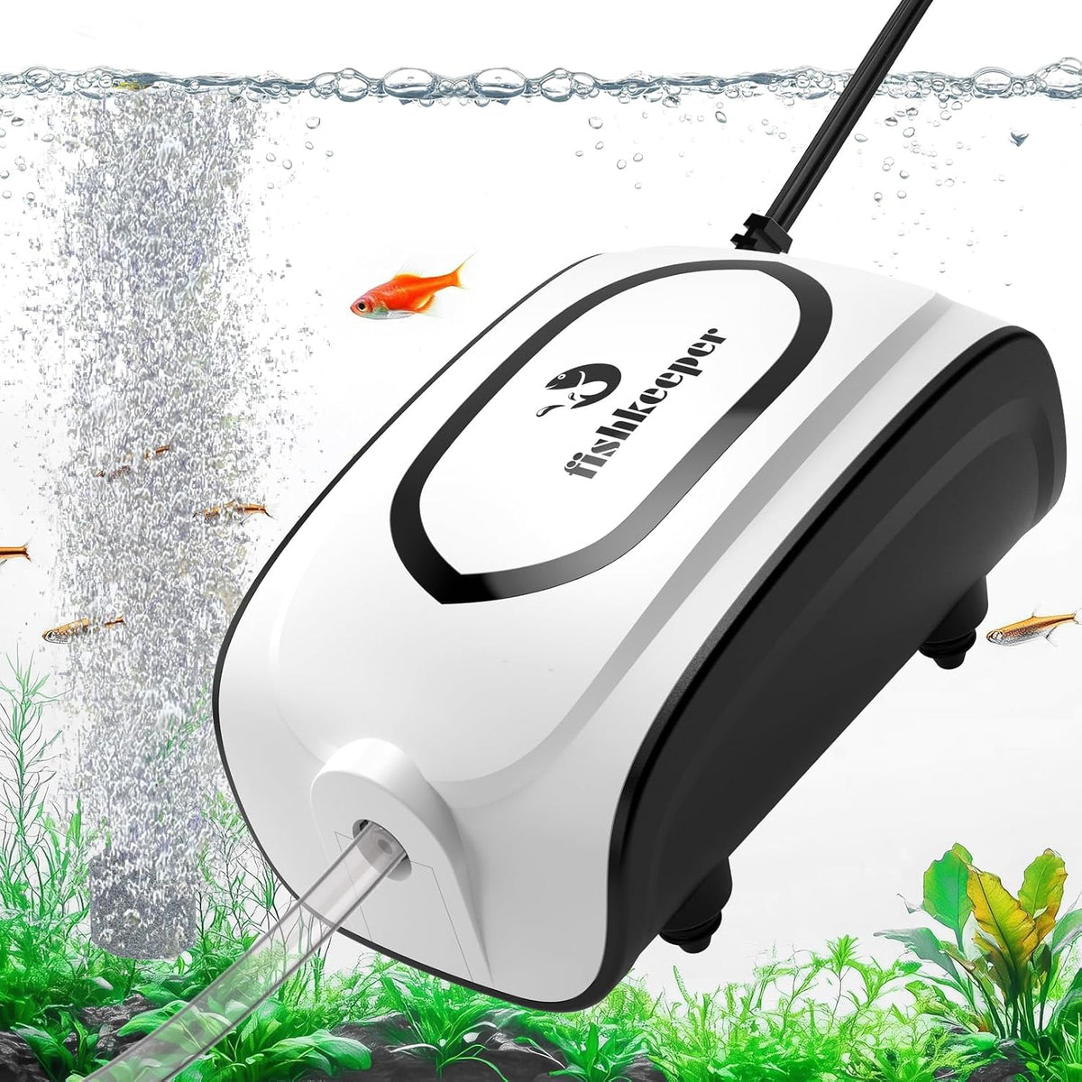 Quiet Aquarium Air Pump, 3W 5W Dual Outlet, Adjustable Bubbler