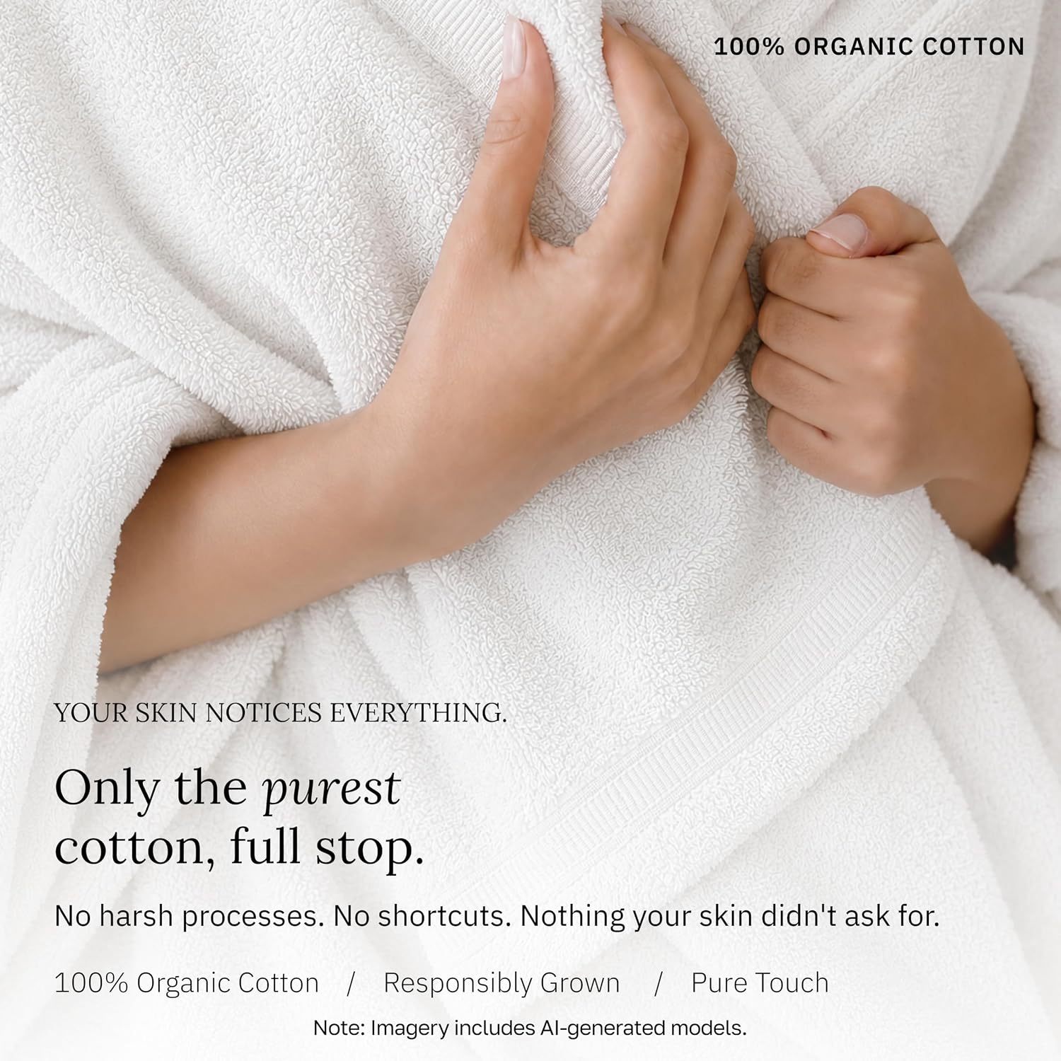 Organic Cotton 6 Pc Bath Towel Set, Bright White | 100% Organic Turkish Cotton, 6-Pc Set: 2 Bath, 2 Hand Towels, 2