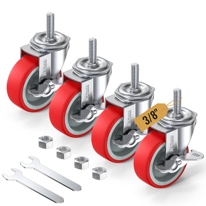 Stem Casters Wheels Set of 4 Standard US 3/8"-16 x 1-1/2" with Brake
