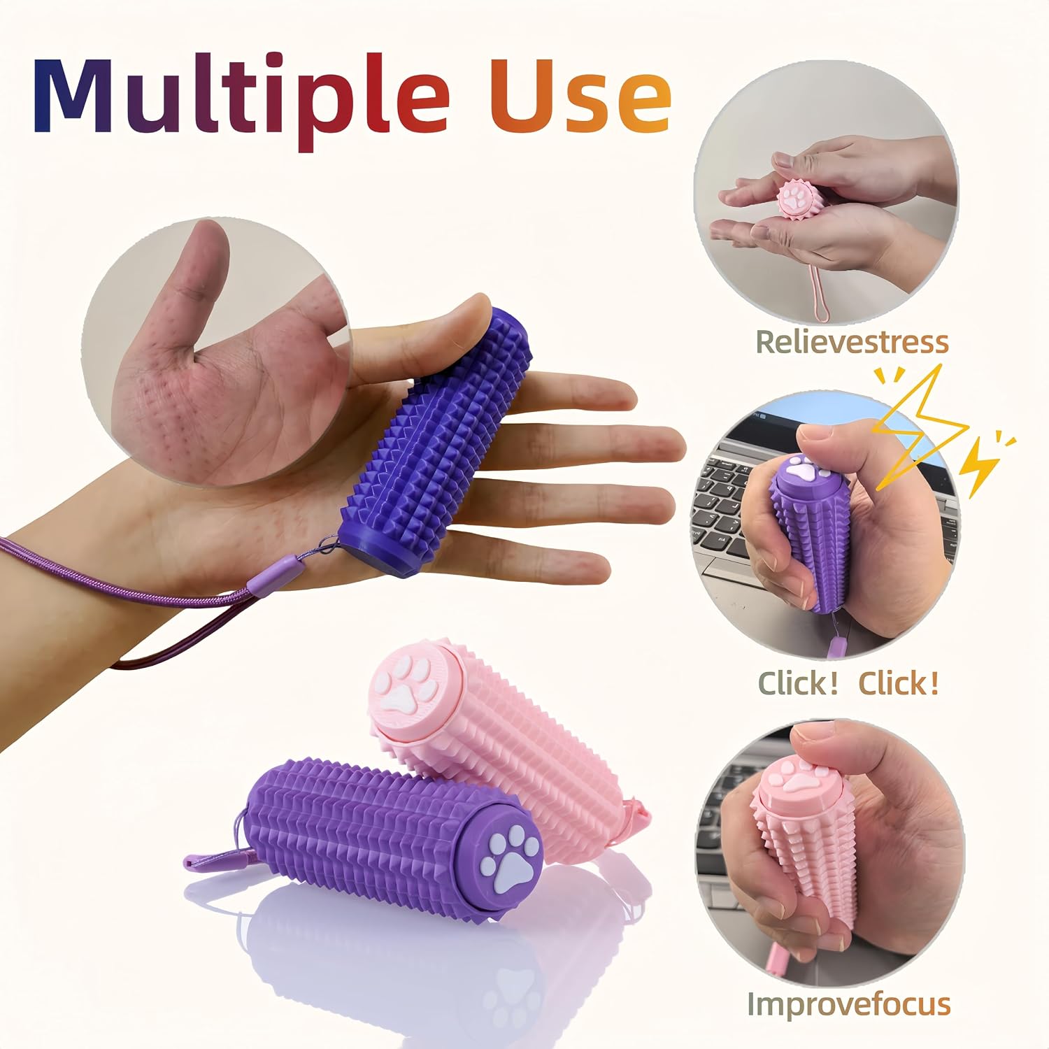 Little Ouchies Fidget Clicker (2 Pack) - Pain Stim Sensory Tool for ADHD Kids & Adults, Stress Relief Focus Keychain