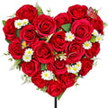 Artificial Cemetery Flowers, Grave Memorial Flowers with Ground Spike,Heart Shaped Wreaths Rose Daisy for Gravesites
