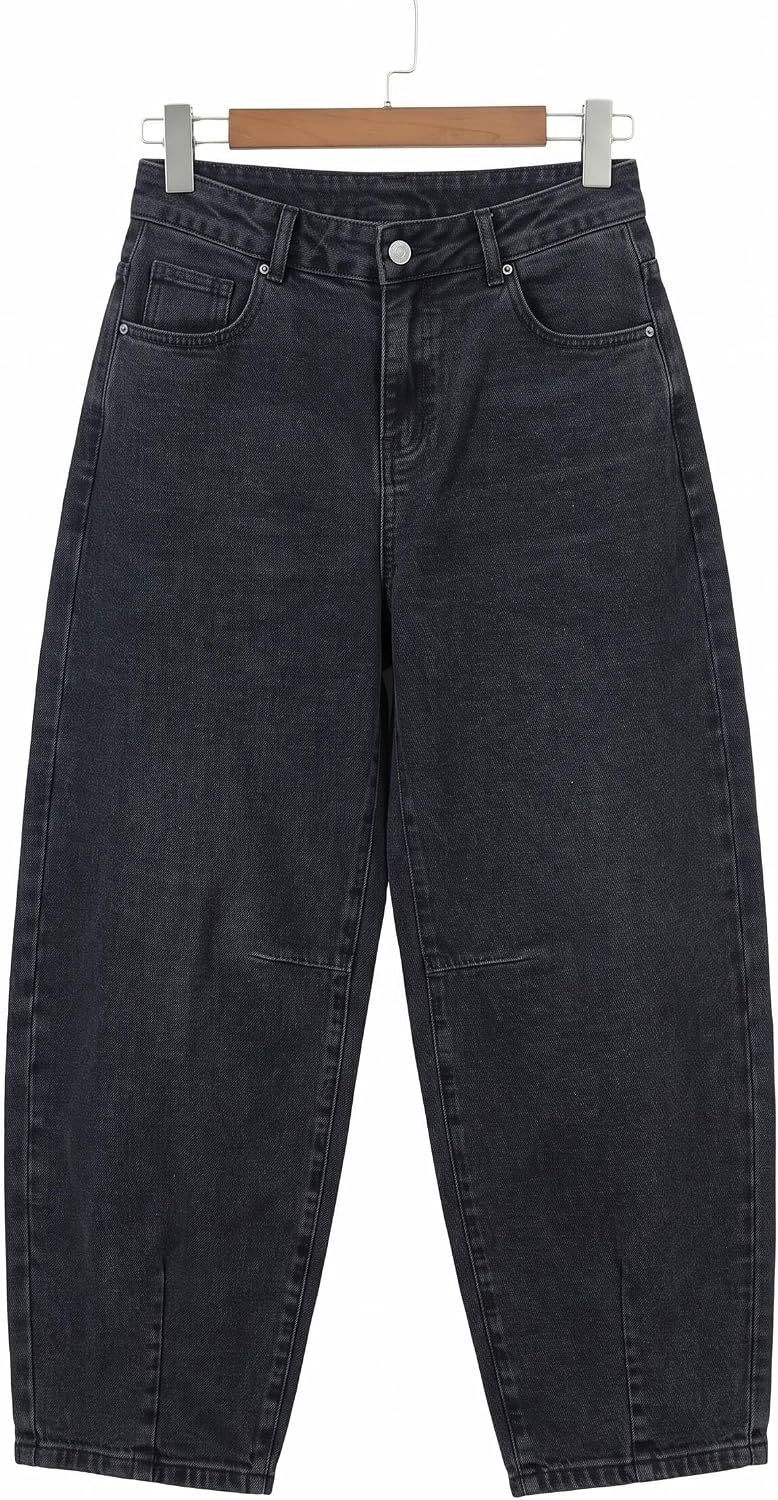 Women's Boyfriend Baggy Barrel Jeans Mid Rise Denim Ankle Pants
