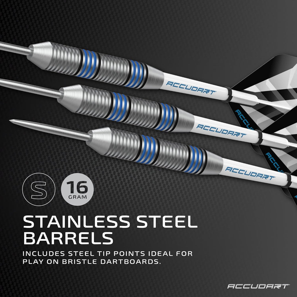 Steel Tip Dart Set 2.0 – 16g Stainless Steel Barrels with Radial Grooves, Polycarbonate Shafts, Standard Flights