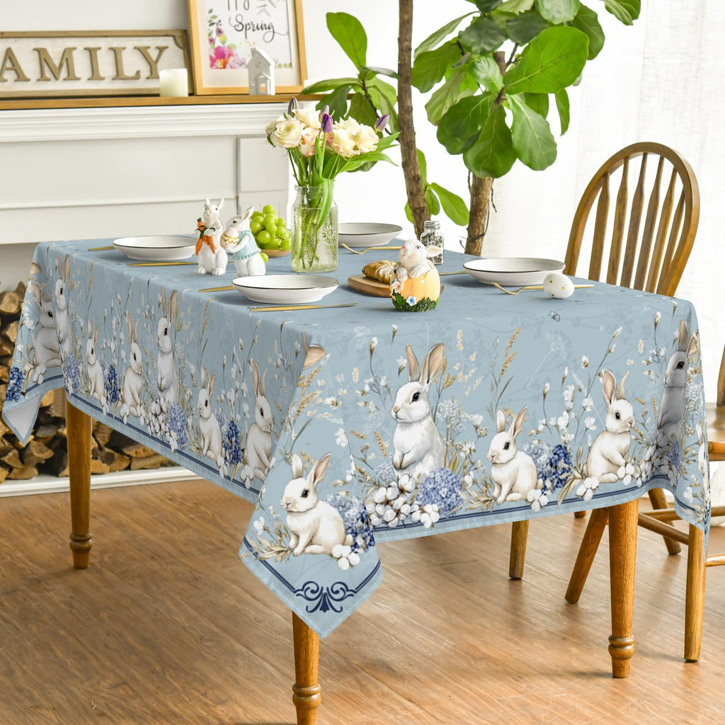 Easter Tablecloth 60 x 84 Inch Rectangular Blue Easter Bunny