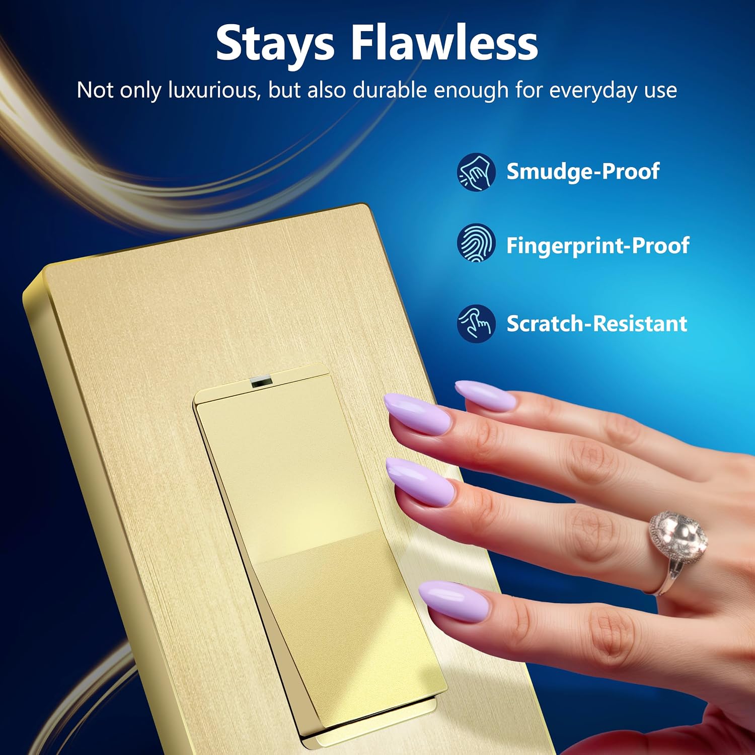 Decorator Switch Cover, Screwless Wall Plate, Brushed Gold | Mid-Size 1-Gang 4.88" x 3.11, Polycarbonate