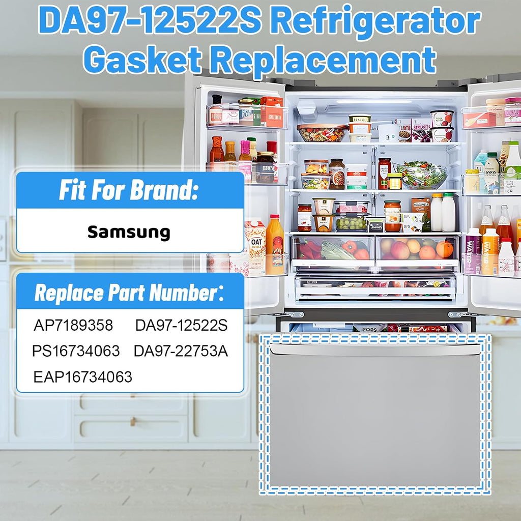 Upgraded DA97-12522S Freezer Door Gasket Compatible with Samsung Refrigerator Freezer Door Gasket Seal 21.5"x34.4" DA97-22753A Refrigerator French Door Gasket Freezer Seal Gray RF28HMEDBSR/AA Gasket