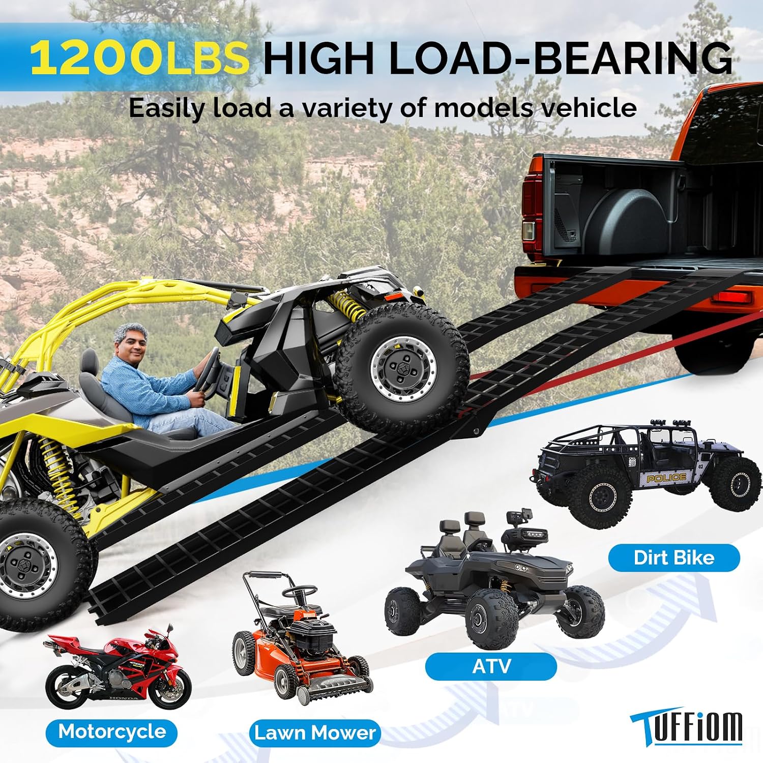 10ft Aluminum Truck Ramps 1200lbs Capacity,2pcs Folding Loading ATV Ramps for Pickup Trucks Bed, Trailer Ramp with