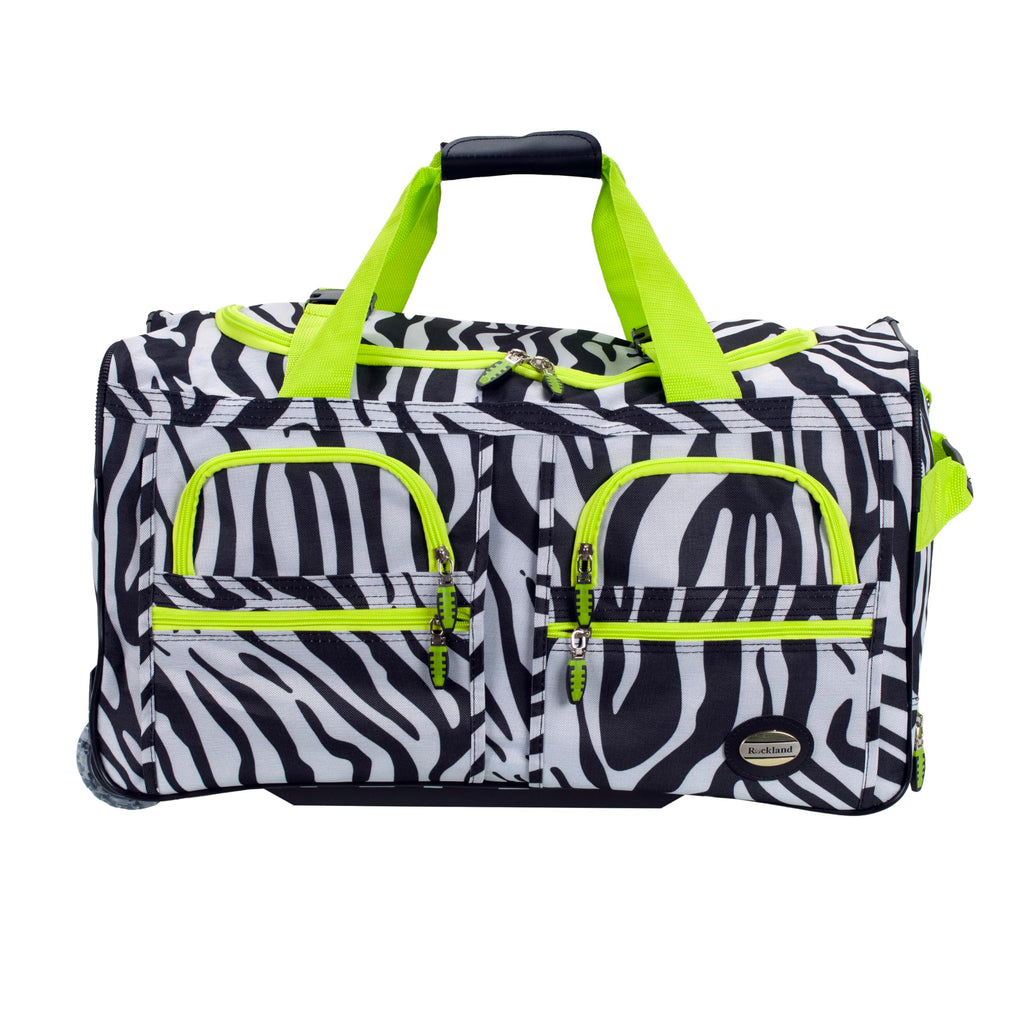 22" Polyester Rolling Duffel Bag, Lime Zebra