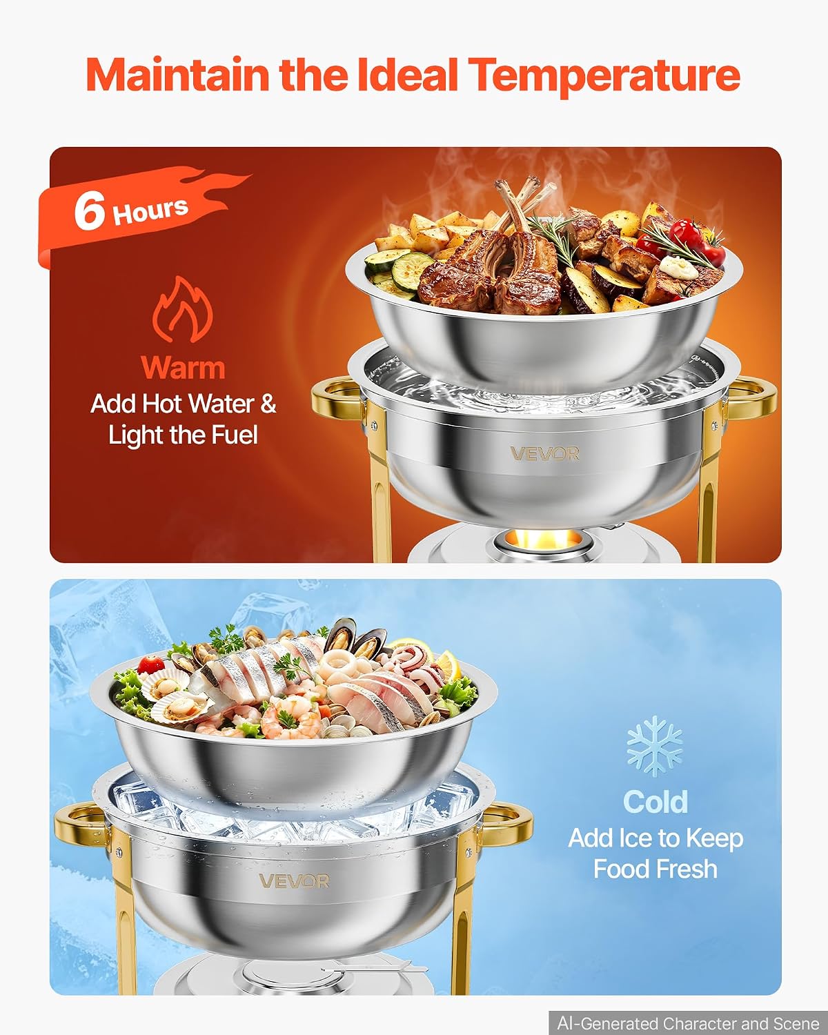 4 Packs Chafing Dishes for Buffet Set, 6QT Stainless Steel Chafer