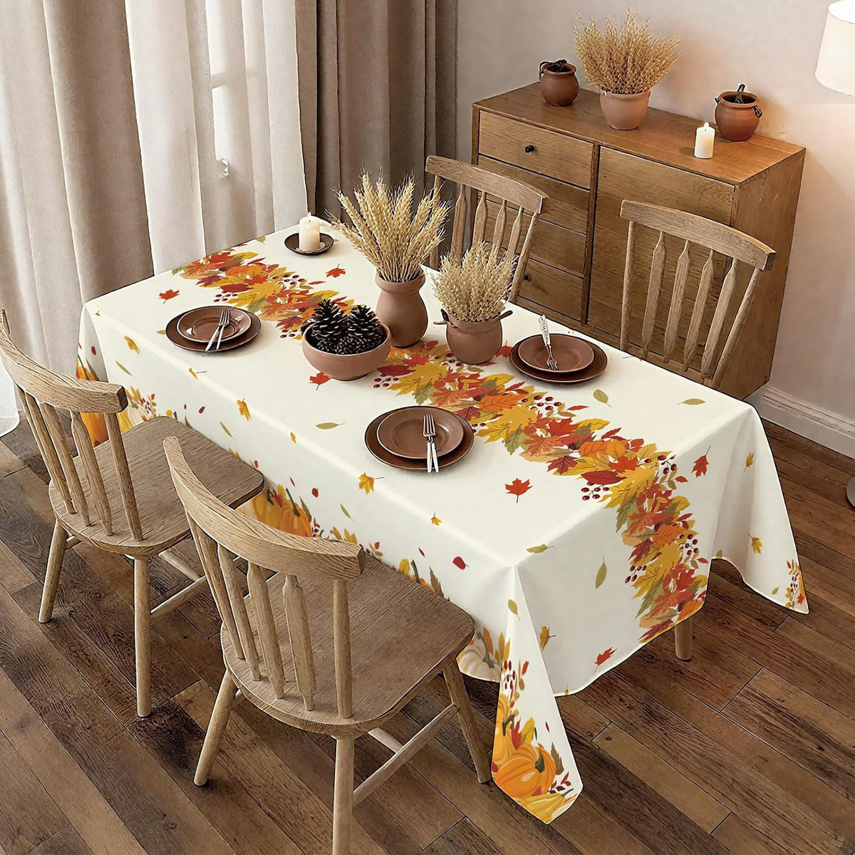 Fall Plastic Tablecloth 4 Packs Thanksgiving Disposable Table Cloth 54x108 Rectangle Table Cover with Pumpkin & Maple