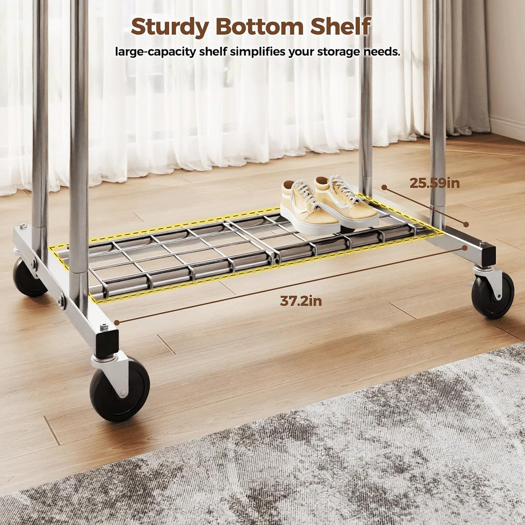 Heavy Duty Clothes Rack, Rolling Clothing Rack for Hanging Clothes with Shelves Load 700LBS,Portable Garment Wardrobe