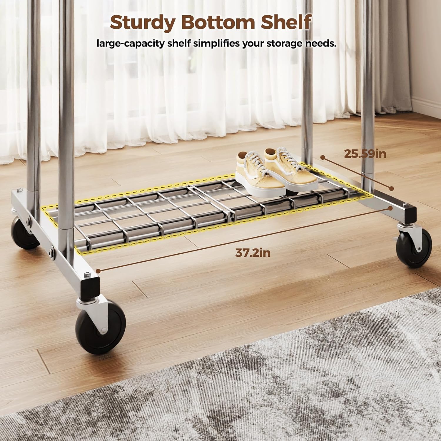 Heavy Duty Clothes Rack, Rolling Clothing Rack for Hanging Clothes with Shelves Load 700LBS,Portable Garment Wardrobe