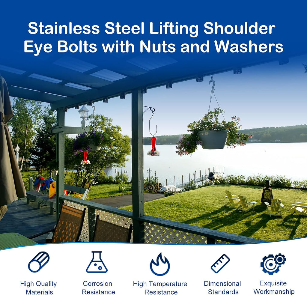 12 Pack M4 Stainless Eye Bolts with Nuts Washers, 0.39"(10mm) Thread Length