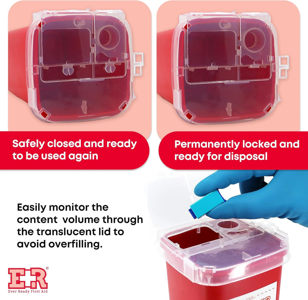 3 Count Sharps Container with Split Lid Design and Locking Mechanism for Sharp Waste Disposal, 1 Quart