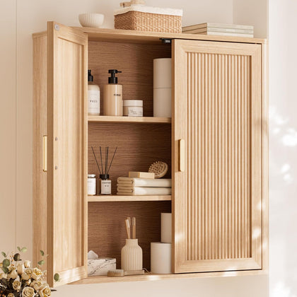Bathroom Storage Cabinet, Over the Toilet Storage Cabinet, Medicine Cabinet with Adjustable Wood Shelf & Doors for