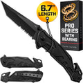 6.7" Compact Legal Pocket Knife with Bearing - 5 in 1 Knife - 2.8” Serrated Tanto Blade - with Glass Breaker &
