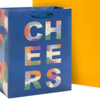 Solid Gift Bag Assortment (8 Bags: 4 Medium 9", 4 Large 13") Blue, Green, Orange, Cheers, Stripes