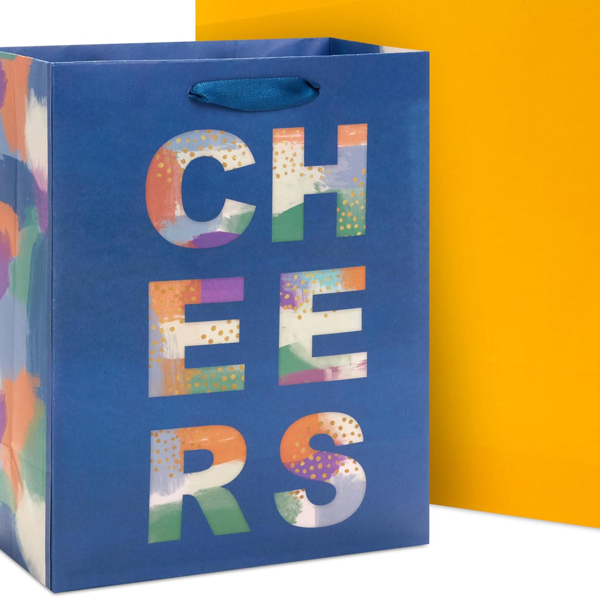 Solid Gift Bag Assortment (8 Bags: 4 Medium 9", 4 Large 13") Blue, Green, Orange, Cheers, Stripes