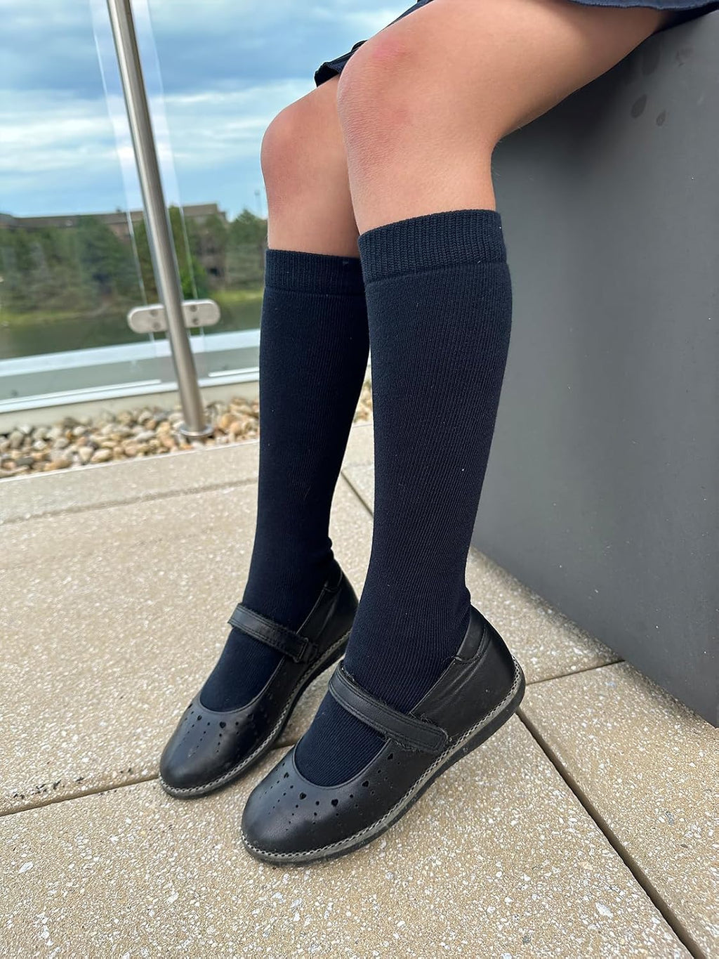 Kids Girls Unisex School Knee High Socks Black White Navy 3 Pack