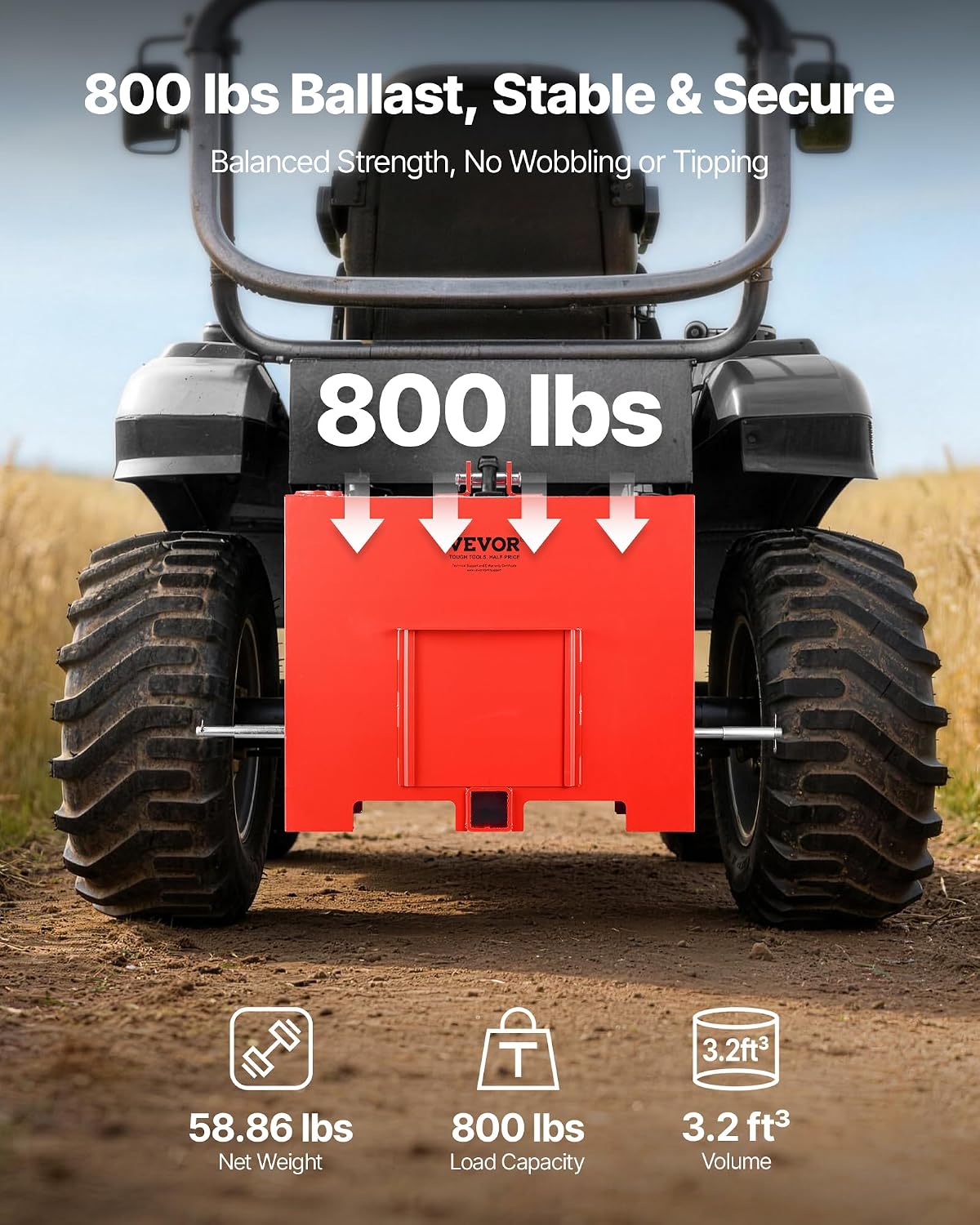 Ballast Box, 3-Point Category 1 Tractor Ballast of 800 lbs Capacity, with Standard 2 Inch Hitch Receiver, Heavy-Duty