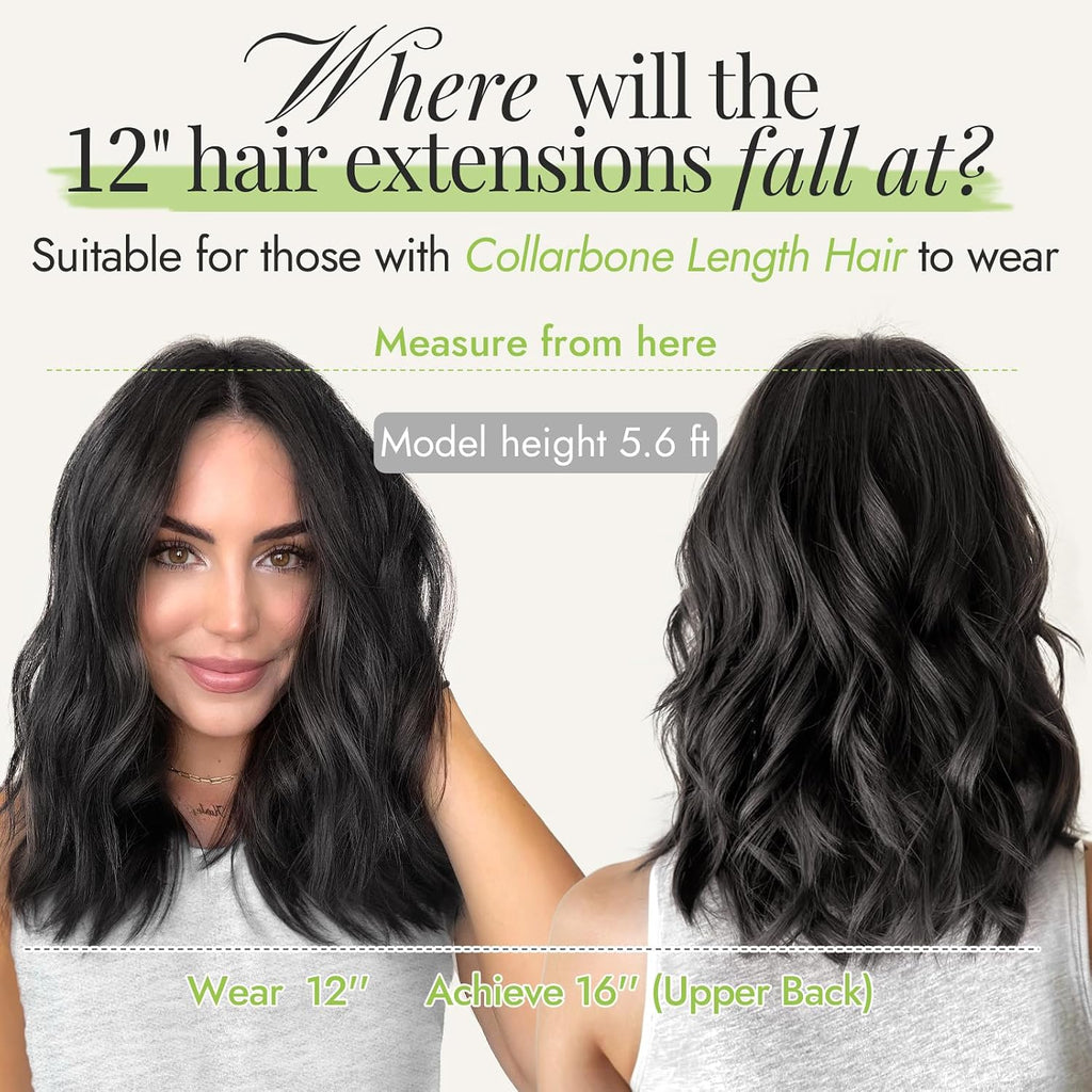 Wavy Invisible Wire & Clip In Hair Extensions Dark Brown/6# 12" | 1 Single Piece Clip In Extension,Adjustable Size