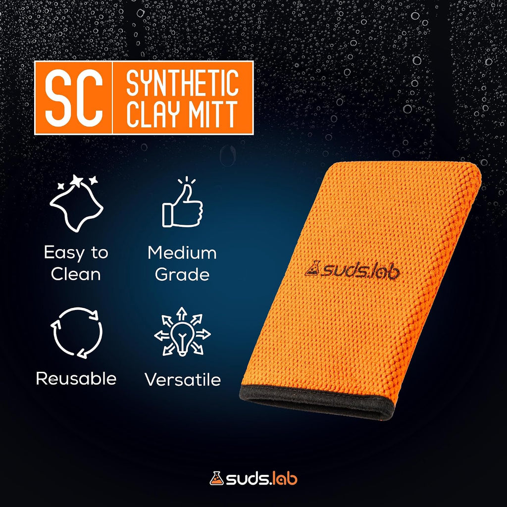Suds Lab SC Synthetic Clay Mitt, Reusable Clay Bar Mitt, Car Detailing | Remove paint overspray, water spots, tree