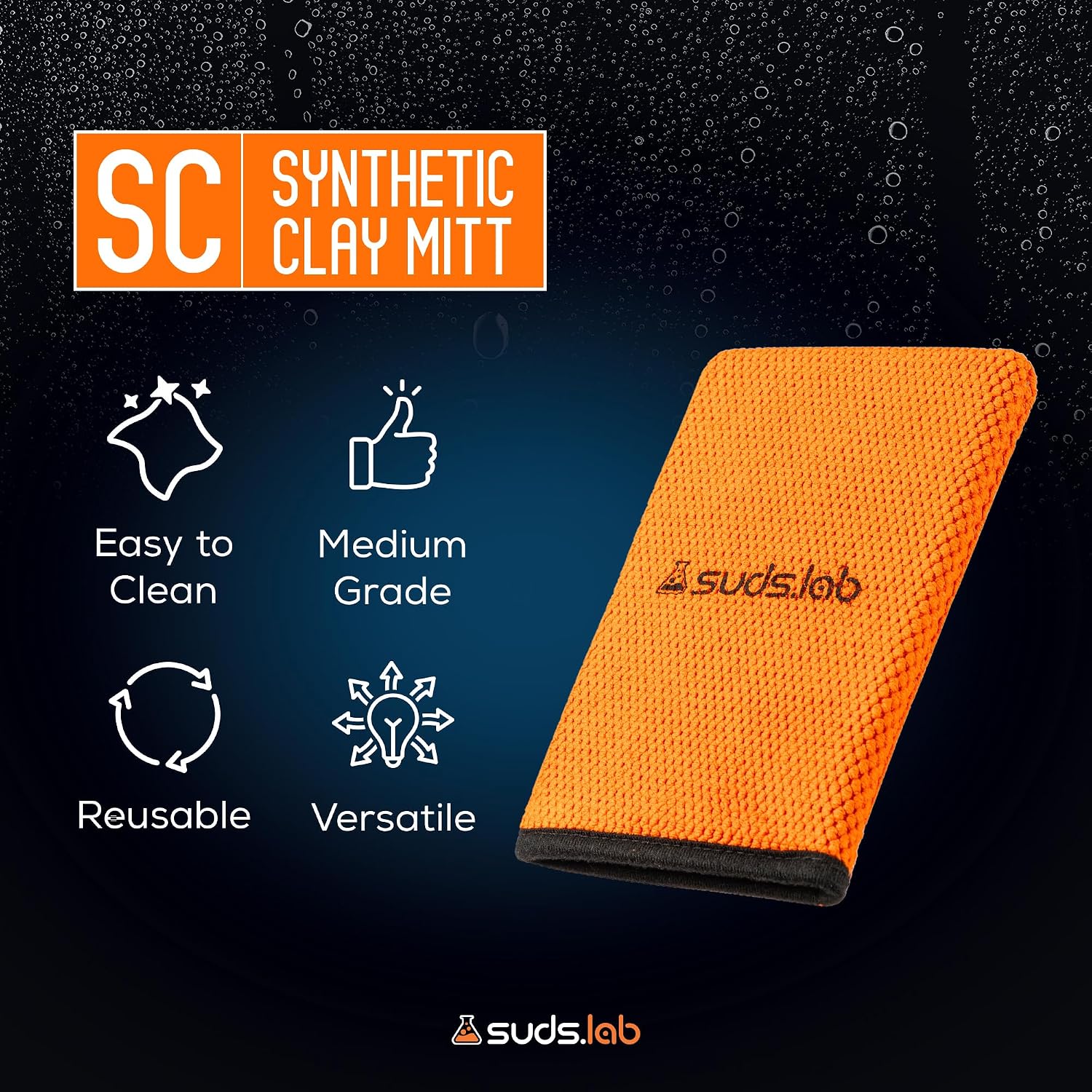 Suds Lab SC Synthetic Clay Mitt, Reusable Clay Bar Mitt, Car Detailing | Remove paint overspray, water spots, tree