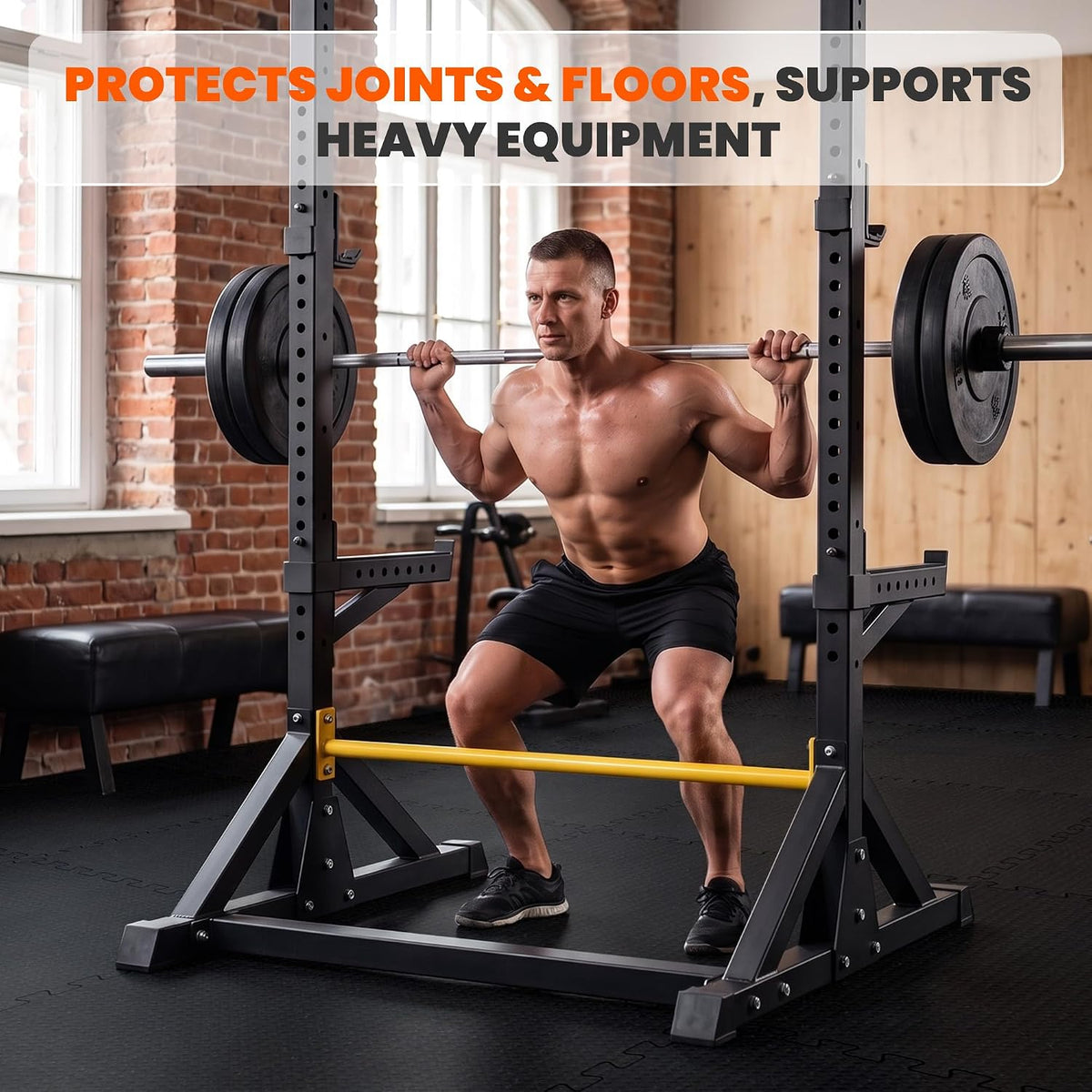 0.56" Thick 48 Sq Ft Rubber-Textured Gym Flooring for Home Gym